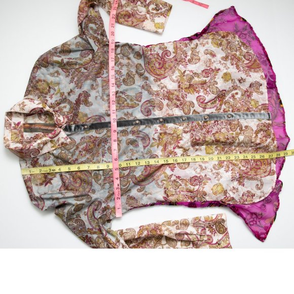 Aratta Blouse Button Front Top Paisley Floral Mix Media Brown Wine Size Small - Picture 7 of 7